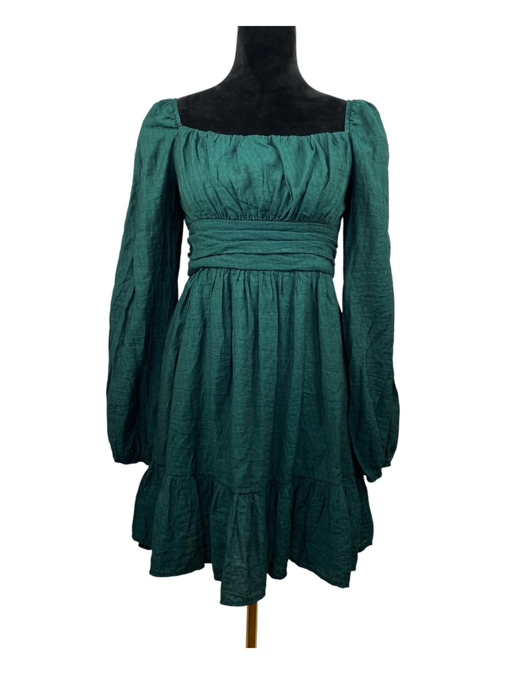 Lovely Day Emerald Green Tiered Puff Sleeve Empire Waist Peasant Mini Dress